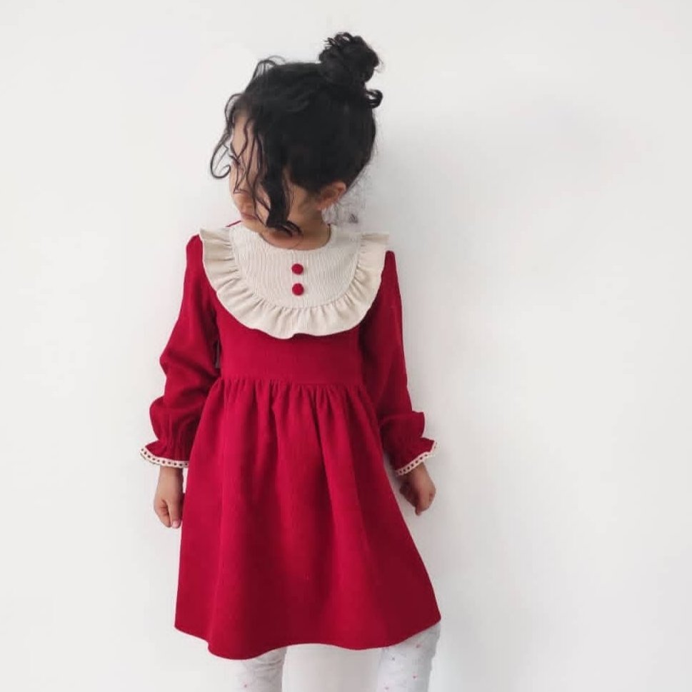 پیراهن مخمل کبریتی بچگانه 