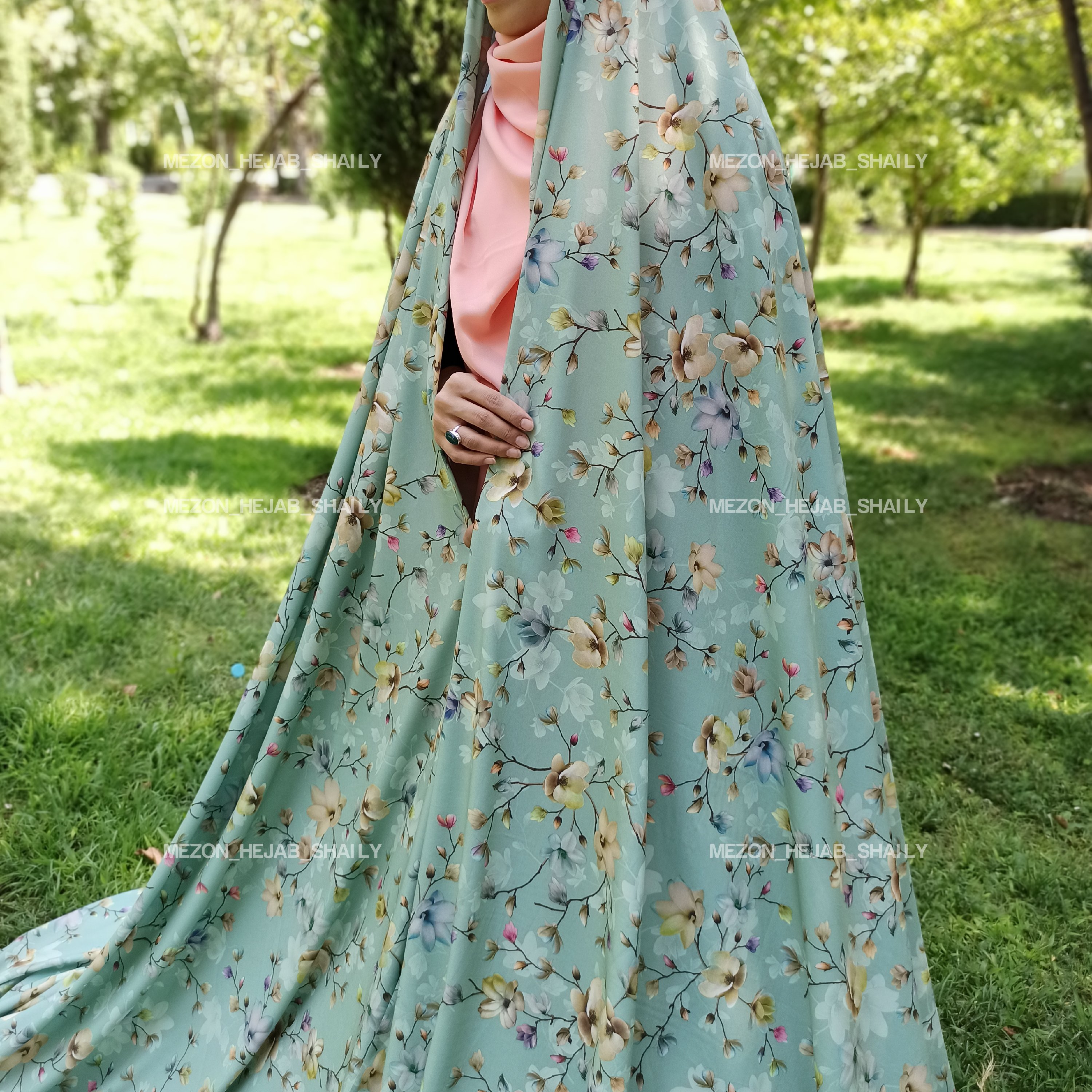 پارچه چادری سوپر سافت طرح گل رنگ سبز