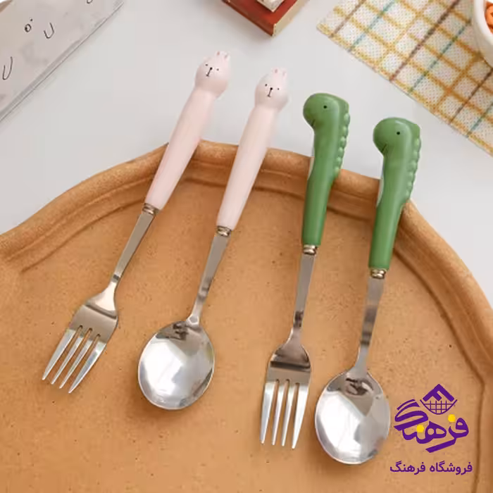 قاشق چنگال کودک دسته سرامیک