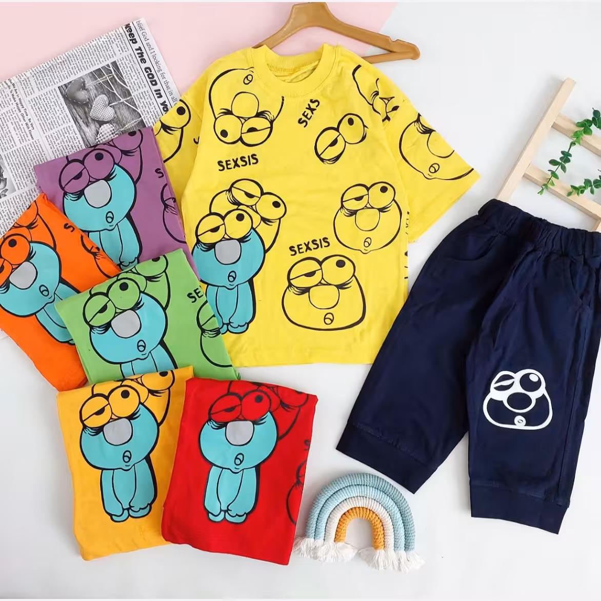 لباس پسرانه تیشرت شلوارک پسرانه سایز 45 و 50 طرح قورباغه ارسال رایگان 