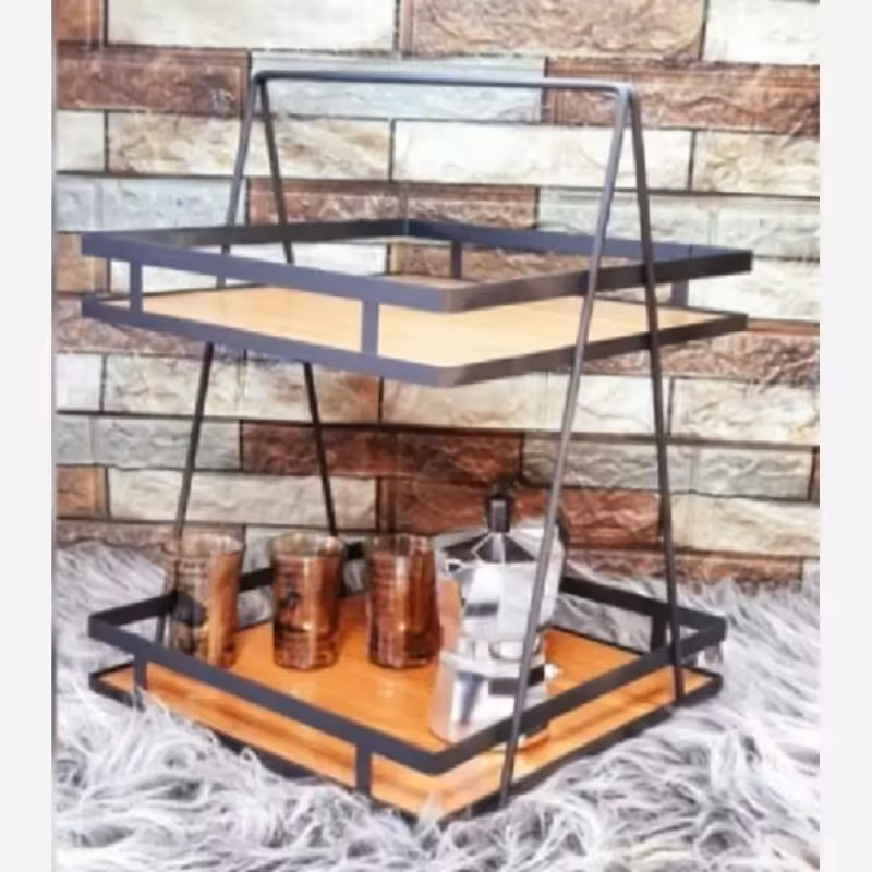 استند 2طبقه پا سماوری مربع تسمه کف چوبی