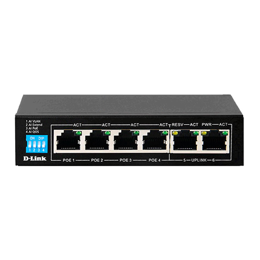 قیمت و خرید سوییچ 6 پورت PoE مگابیت و دسکتاپ دی لینک مدل DES-F1006P-E | یاس ارتباط