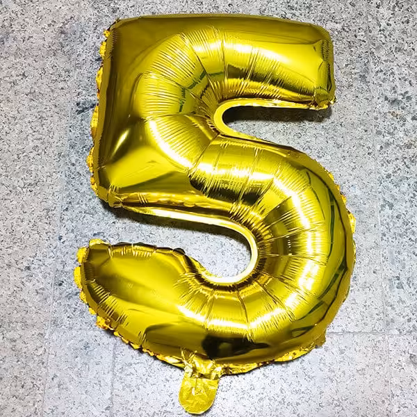 بادکنک فویلی عدد پنج طلایی (32 اینچ)