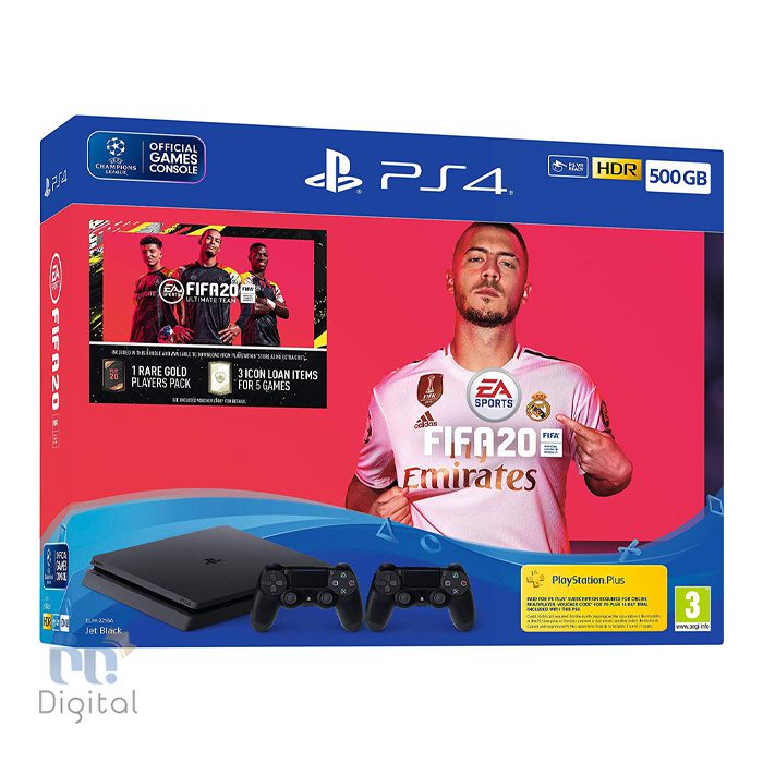 کنسول سونی مدل PlayStation 4 Slim باندل FIFA 20 ظرفیت  500 گیگابایت ریجن 2 همراه با دو عدد DualShock 4