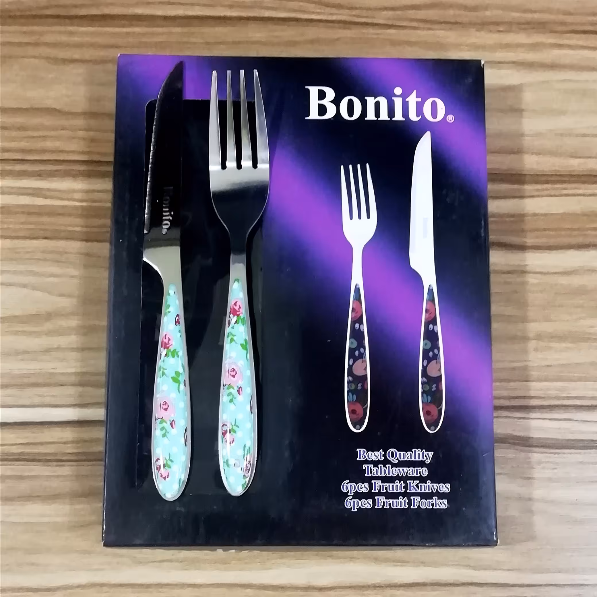 کارد و چنگال دسته گلدار بونیتو با کیفیتی عالی و تیغه استیل رنگ ثابت