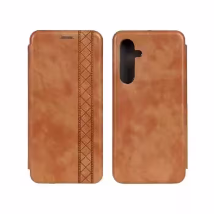 کیف چرمی موبایل طرح دار مغناطیسی Samsung Galaxy A55 کرم