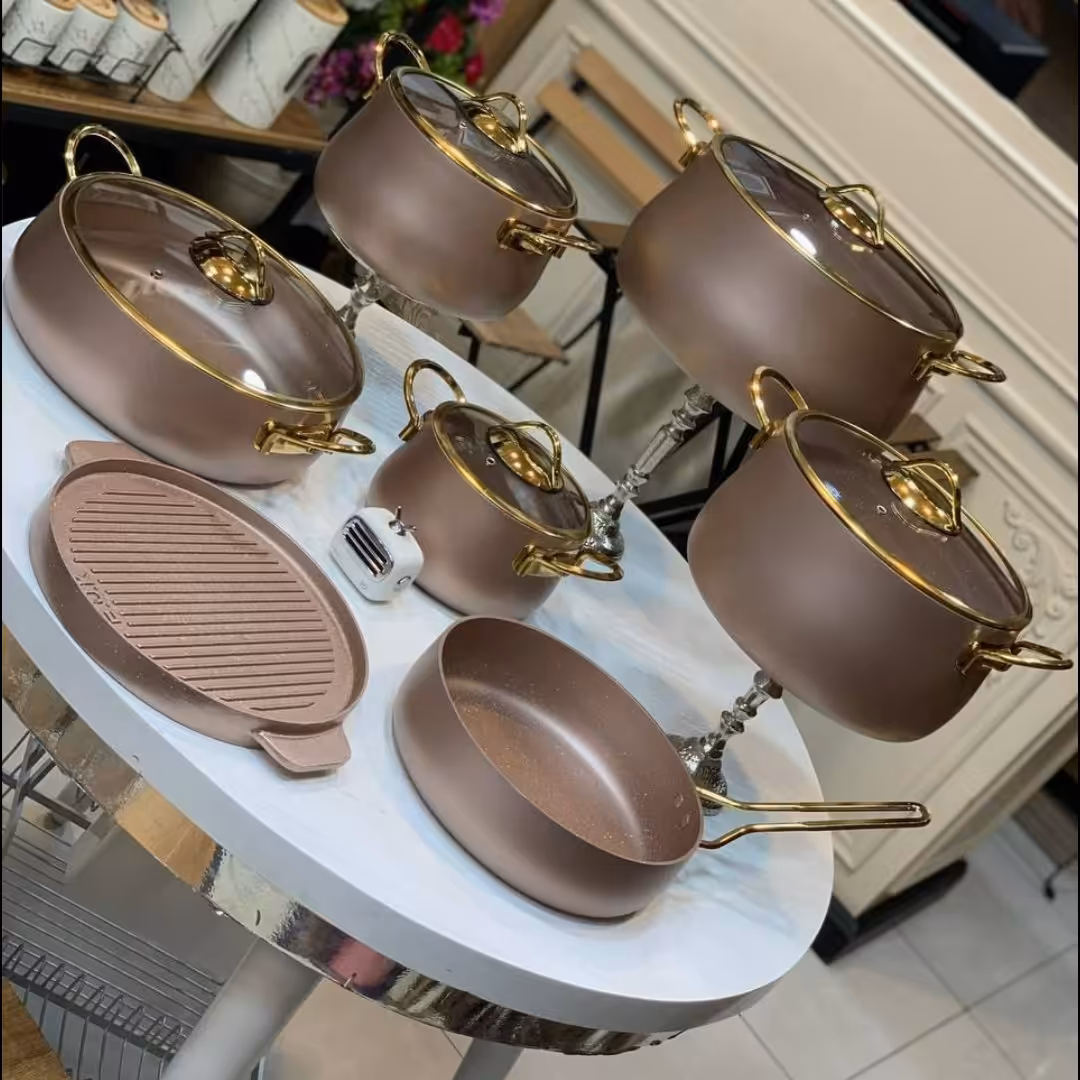 سرویس قابلمه چدن دو رو  گرانیت برند BVK کد 714516 رنگ رزگلد