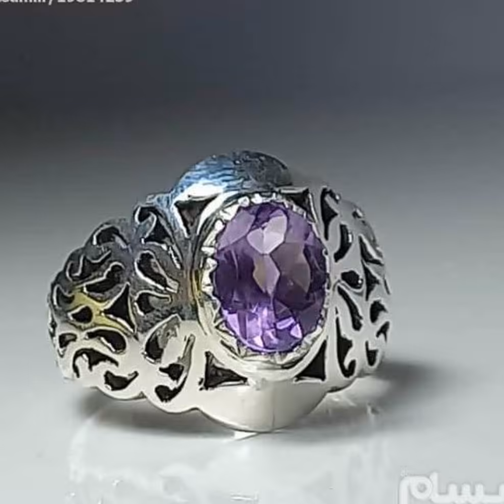 انگشتر اماتیست اصل و معدنی رکاب دستساز شبکه ای دقیق