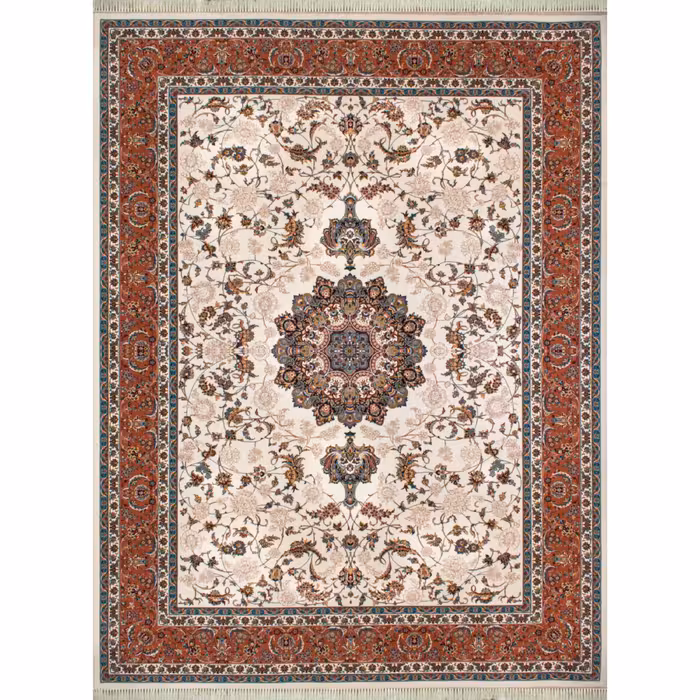 فرش ماشینی افرند 700 شانه زمینه کرم کد 7748 (دوازده متری)