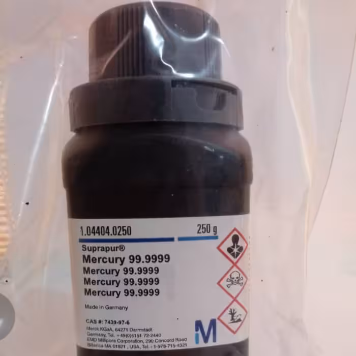 جیوه نقره ای آزمایشگاهی 250 گرمی مرک آلمان 999 درصد