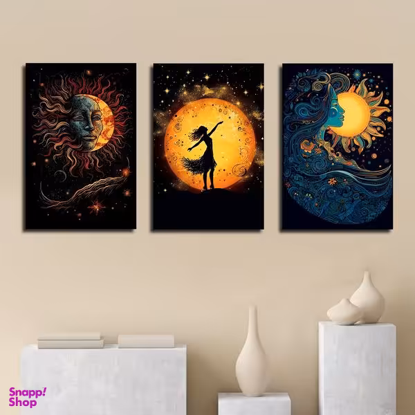 تابلو شاسی بکلیت طرح مدرن خورشید و غروب مدل SH-1767 مجموعه 3 عددی