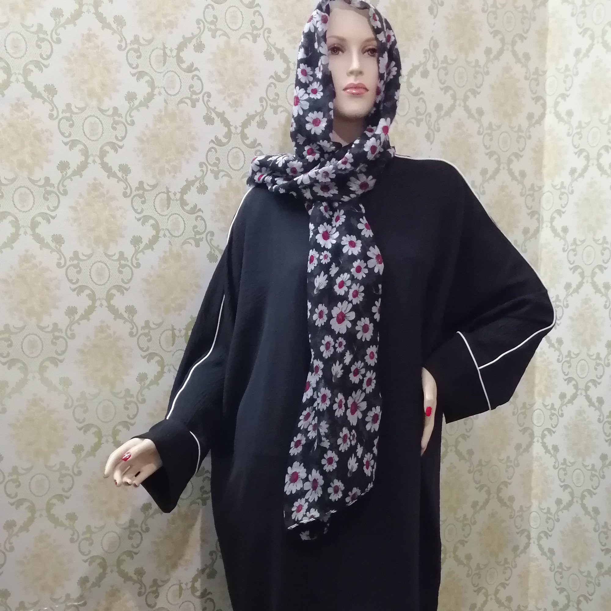 مانتو ابروبادی آستین کیمونو مغزی دوزی