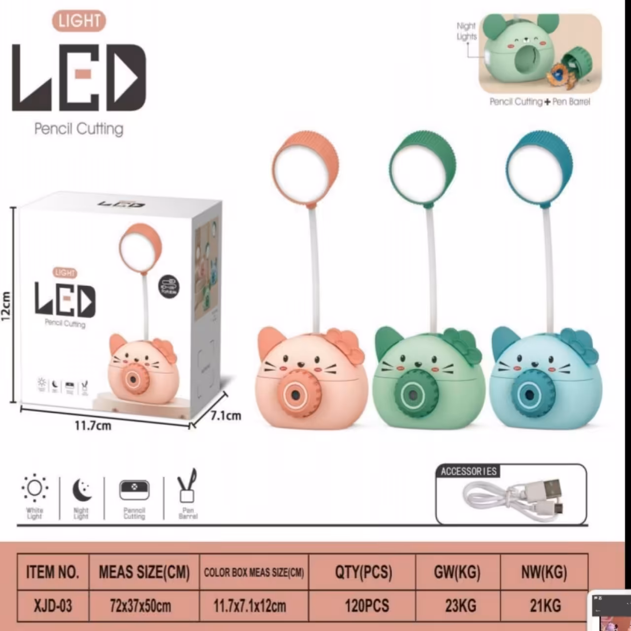 چراغ مطالعه و خواب فانتزی تراش دار طرح گربه