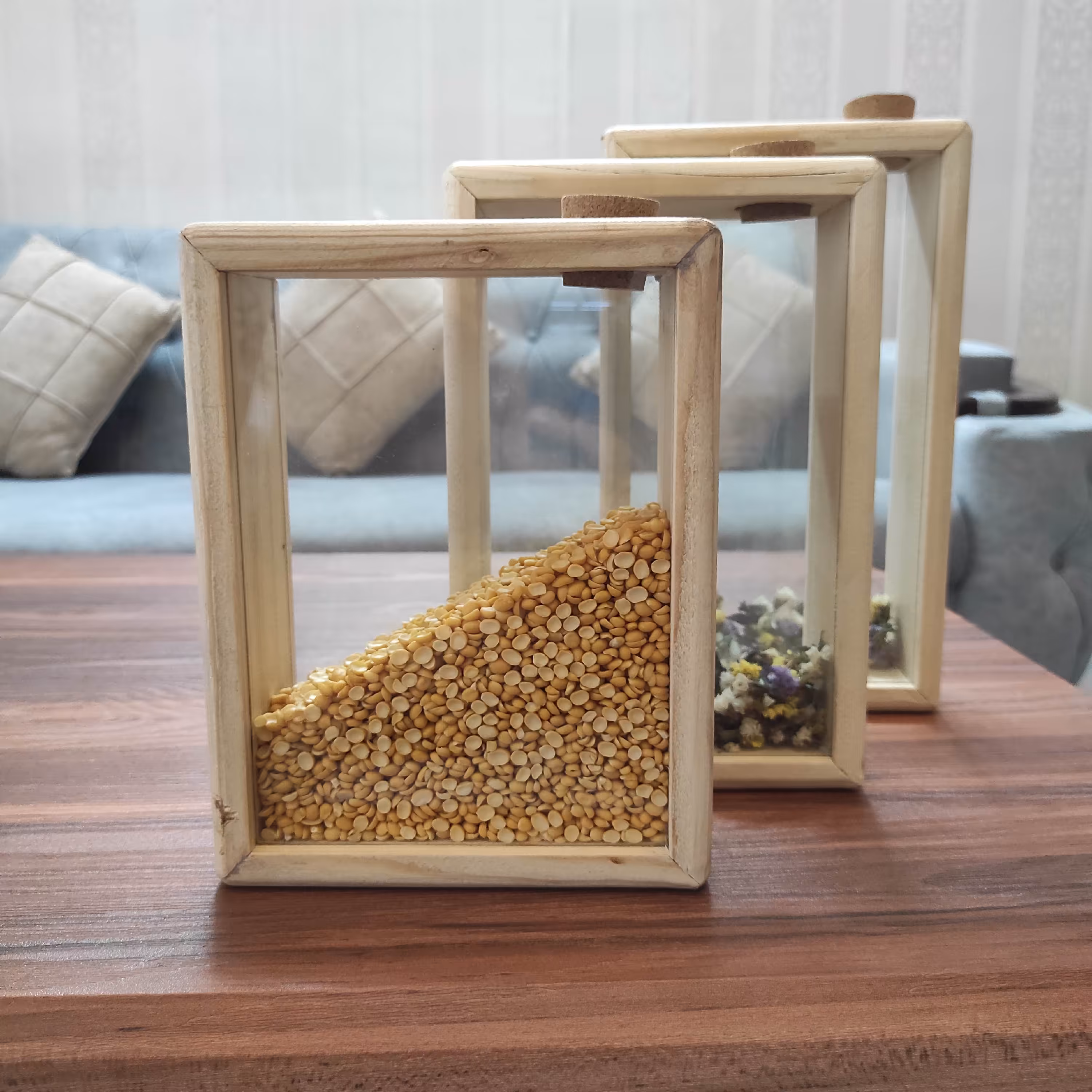 بانکه چوبی آشپز خانه بسیار زیبا مخصوص حبوبات.سبزیجات خشک.خشکبار پسته بادام مغز های مختلف