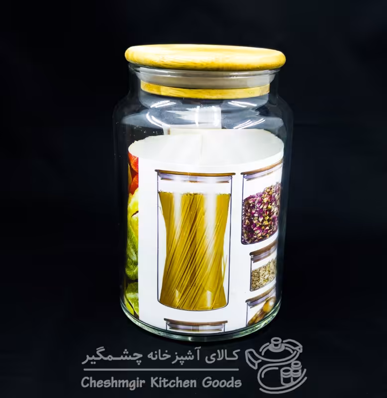 بانکه استوانه شیشه ای درب بامبو سایز 3 کد 91015