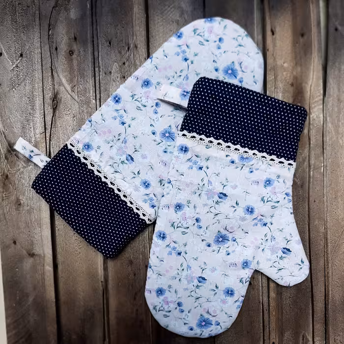 سرویس آشپزخونه گلدار آبی با خالدار ریز سرمه ای