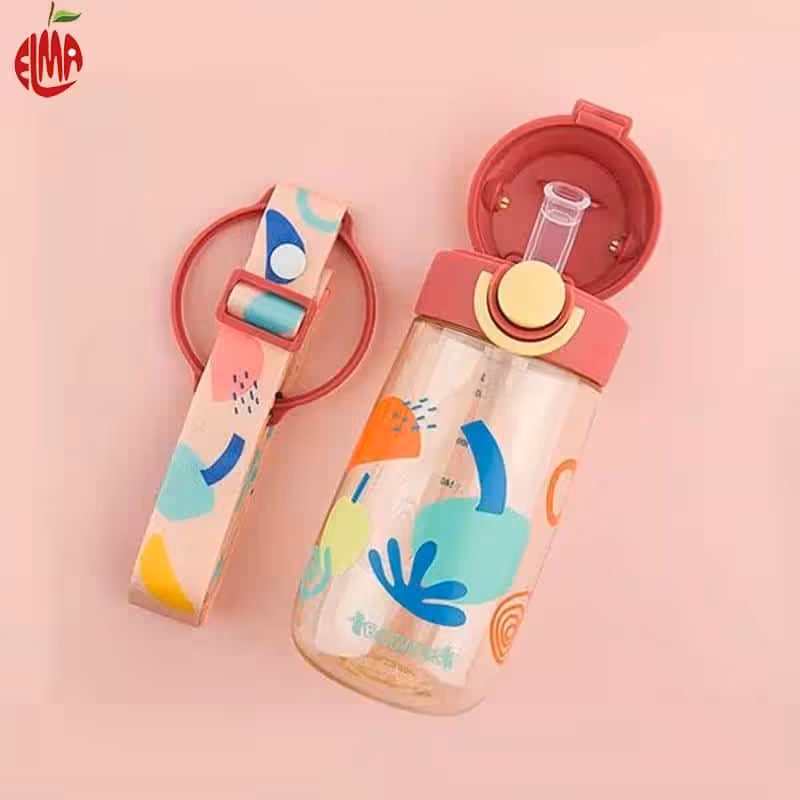 لیوان آبخوری نی دار 380 میل صورتی بی بی سیل Babisil