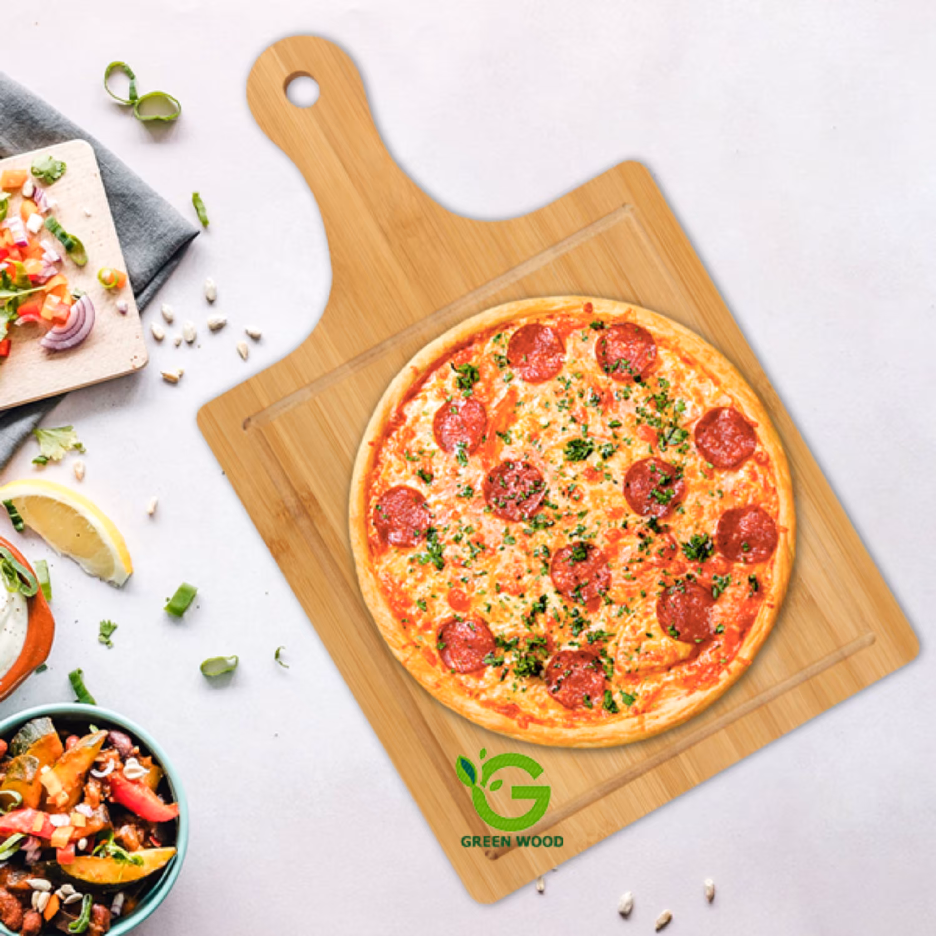 تخته سرو  راکتی پیتزا چوبی بامبو کد Gw140301003