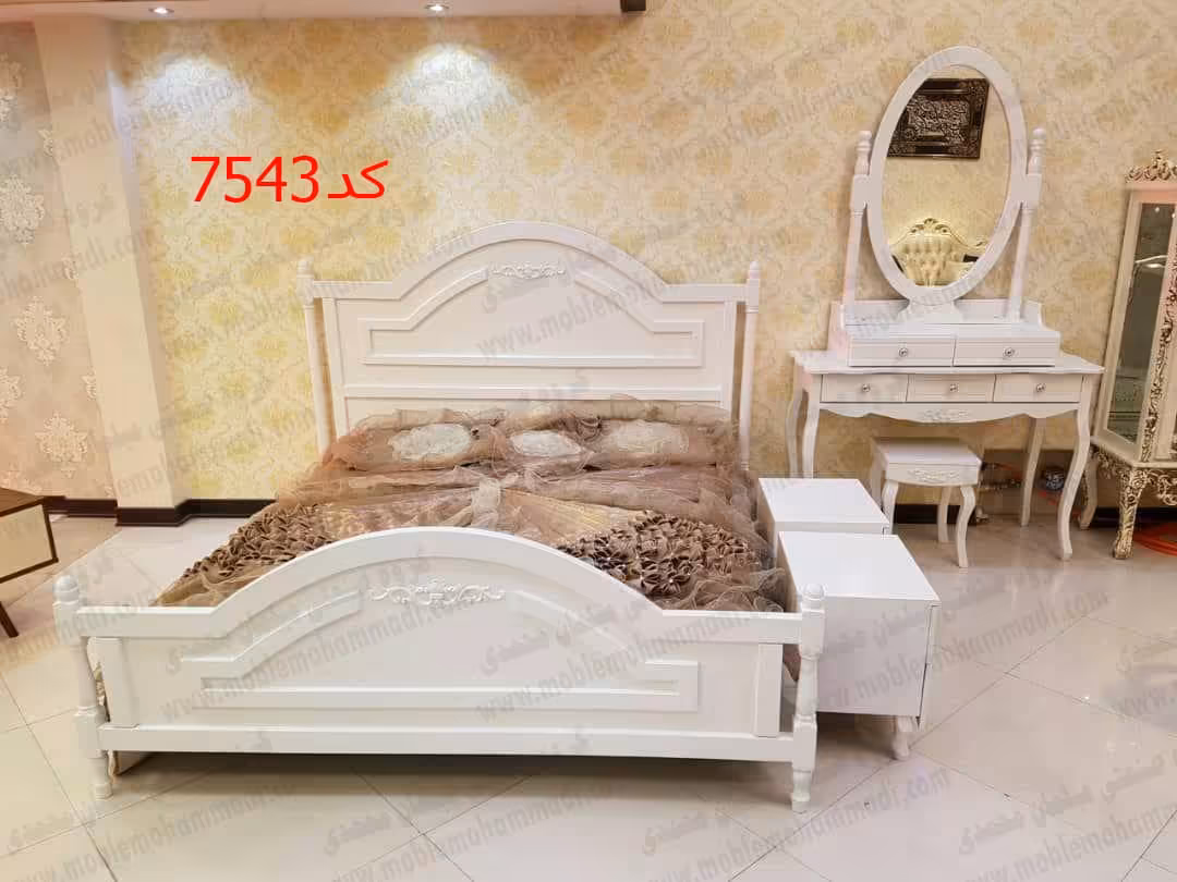 سرویس خواب چوب و ام دی اف کد7543 شامل تخت – دراور و قاب اینه- پاتختی