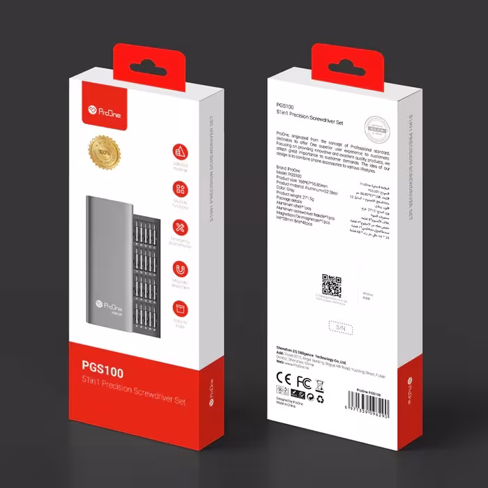 پیچ گوشتی و سری پیچ گوشتی پرووان مدل PGS100 مجموعه 51 عددیProone Precision Screwdriver Set 51in1 PGS100