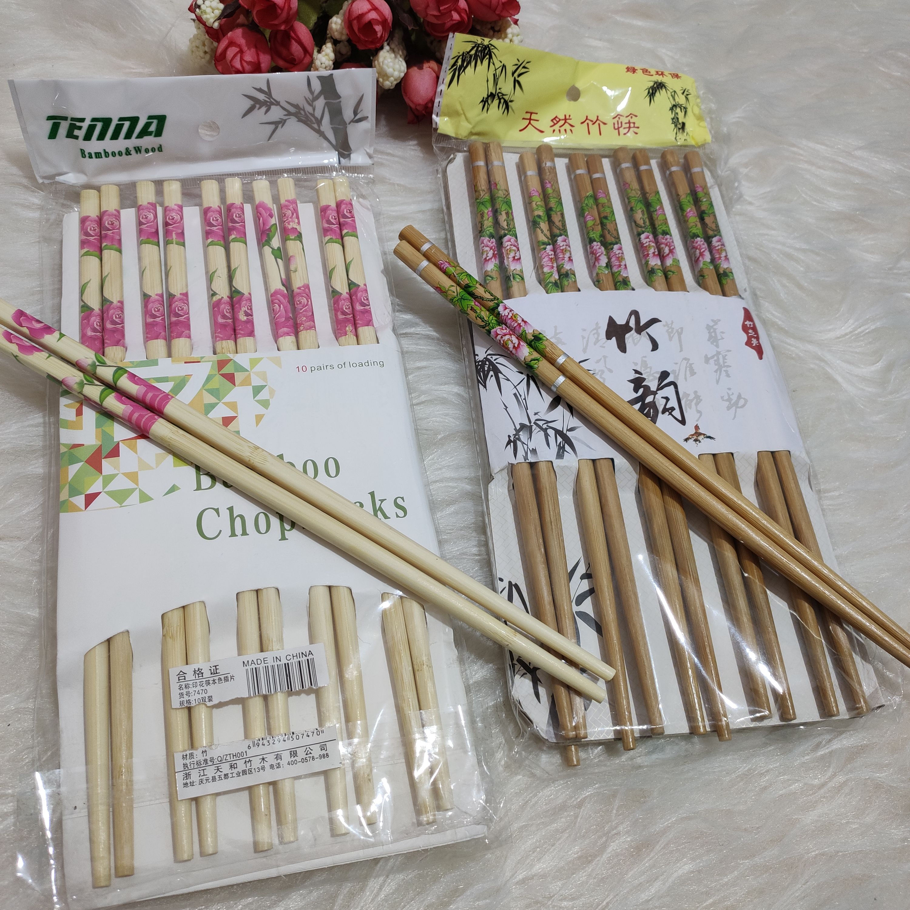چاپستیک کره ای با طرح شکوفه های بهاری