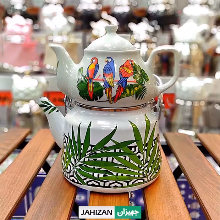 کتری و قوری لعابی لایت طرح طوطی