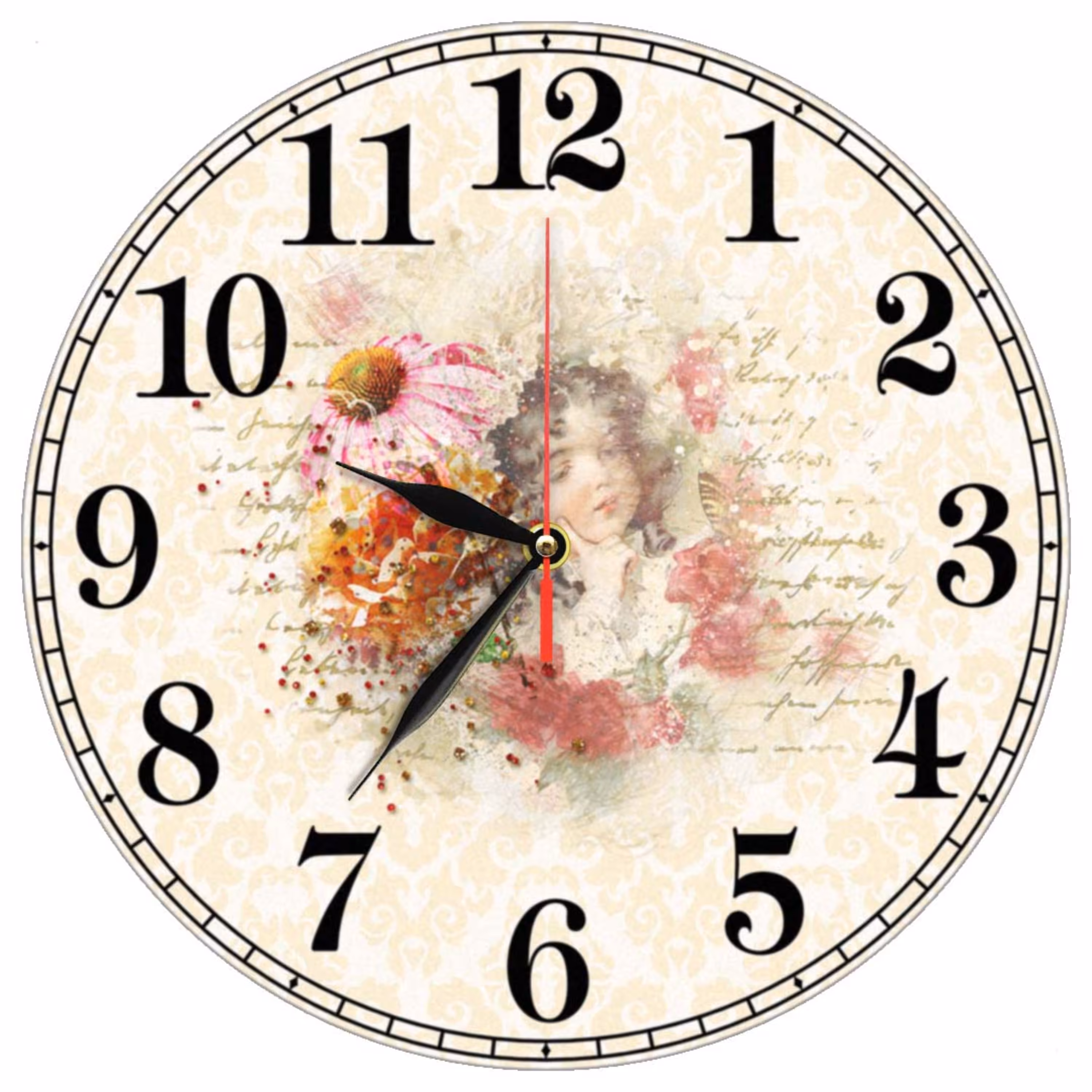 ساعت دیواری گرد مدل C30 طرح دختر بچه و گل