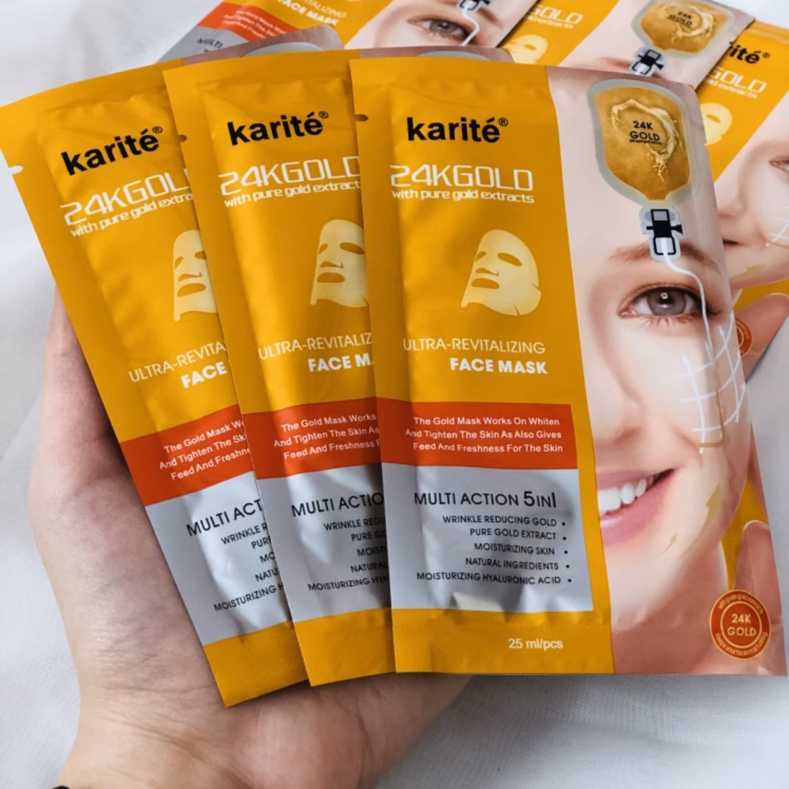 ماسک ورقه ای صورت کاریته طلای 24 عیار بسته 5عددی