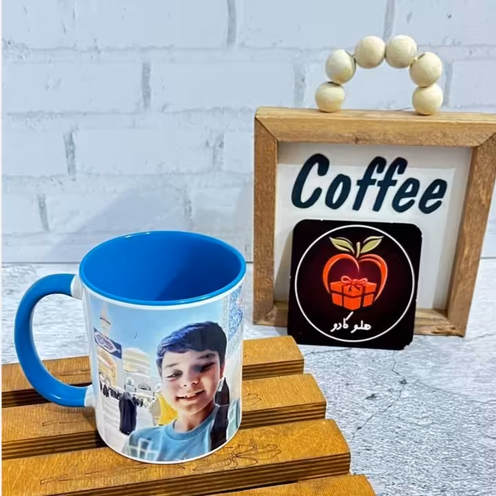 چاپ عکس دلخواه روی لیوان دسته آبی