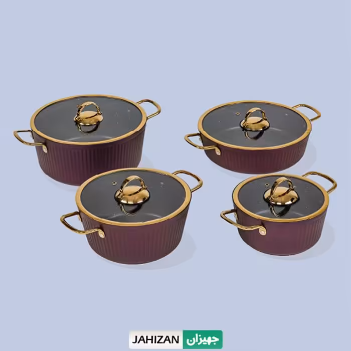 سرویس قابلمه 8پارچه یونیک مدل فلورانس بادمجانی UN-8404