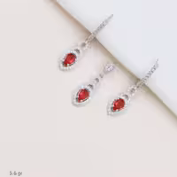 نیم ست با سنگ قرمز نقره عیار 925 ظریف مشابه طلا کد 3101