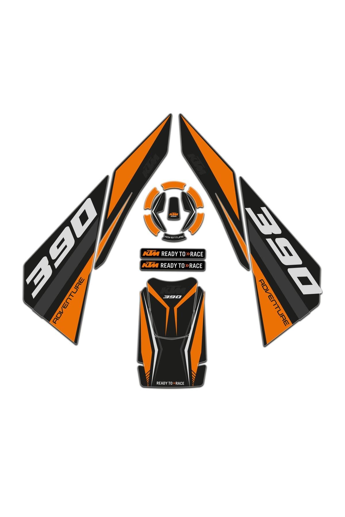محافظ باک و برچسب نارنجی KTM ADVENTURE 390 2020 2024 PAD TANK مشکی SET SETLINE GRAPHICS Redline Grafik