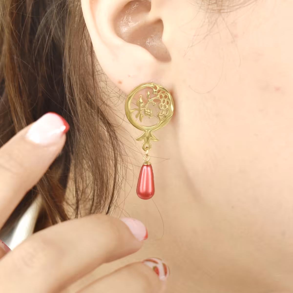 گوشواره آویز اناری برند استیل کد 8511