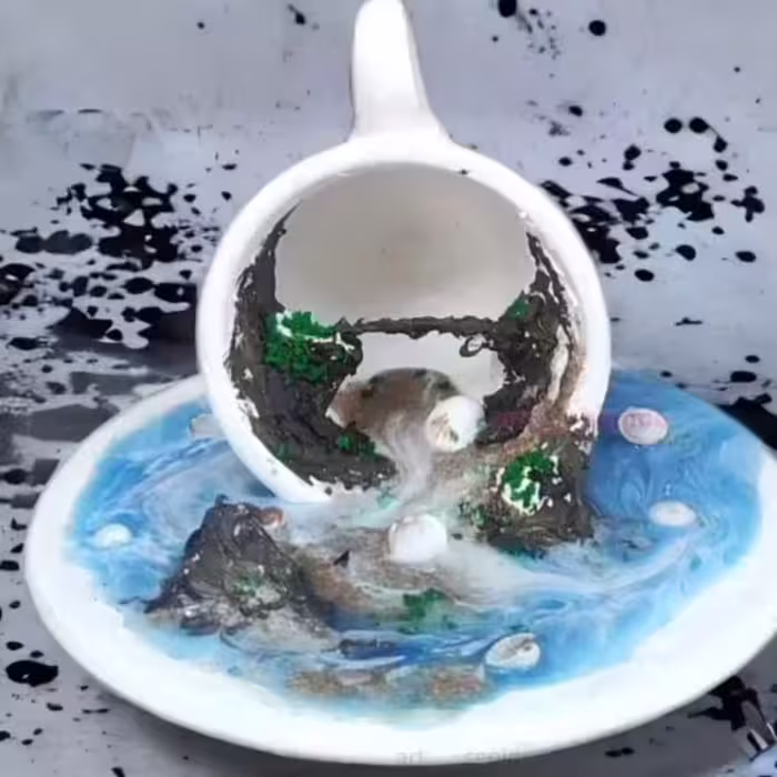 فنجان سفال رزینی قار و دریا