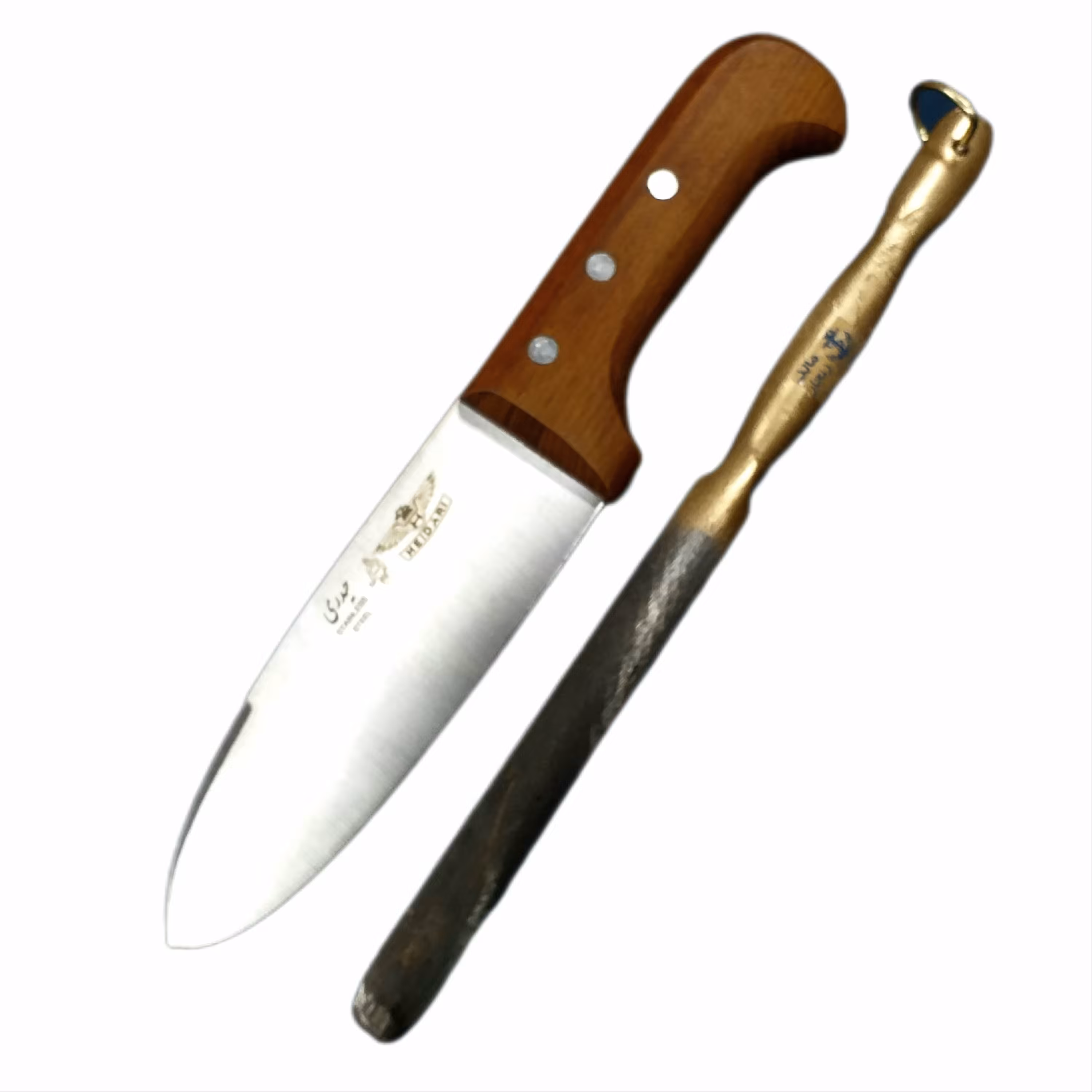 چاقو حیدری ست دو عددی شامل یکعدد چاقو اصل برند حیدری 26 سانت و یکعدد مصقل فولادی 25 سانت چاقو استیل فولادضدزنگ آلمان اصل