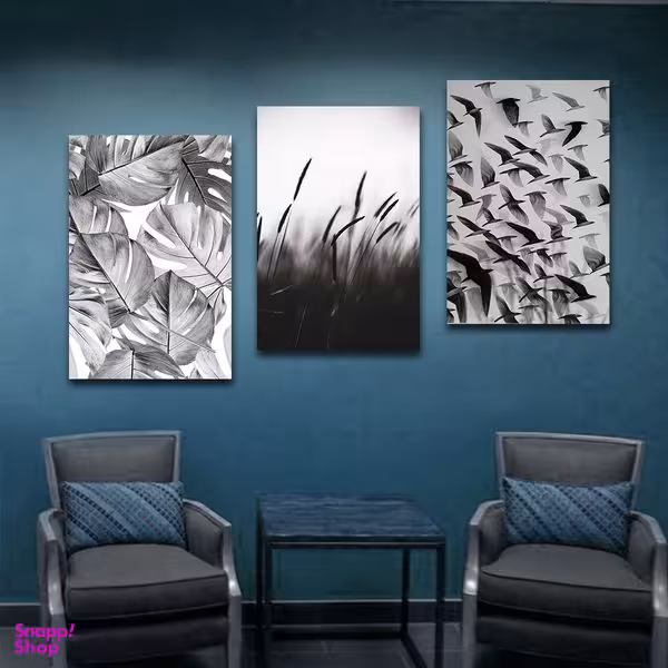 تابلو شاسی بکلیت طرح برگ و پرنده و گل نی مدل SH-1124  مجموعه 3 عددی