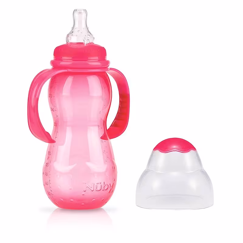 طلق 300ml  صورتی دسته دار ضد چکه nuby 1093