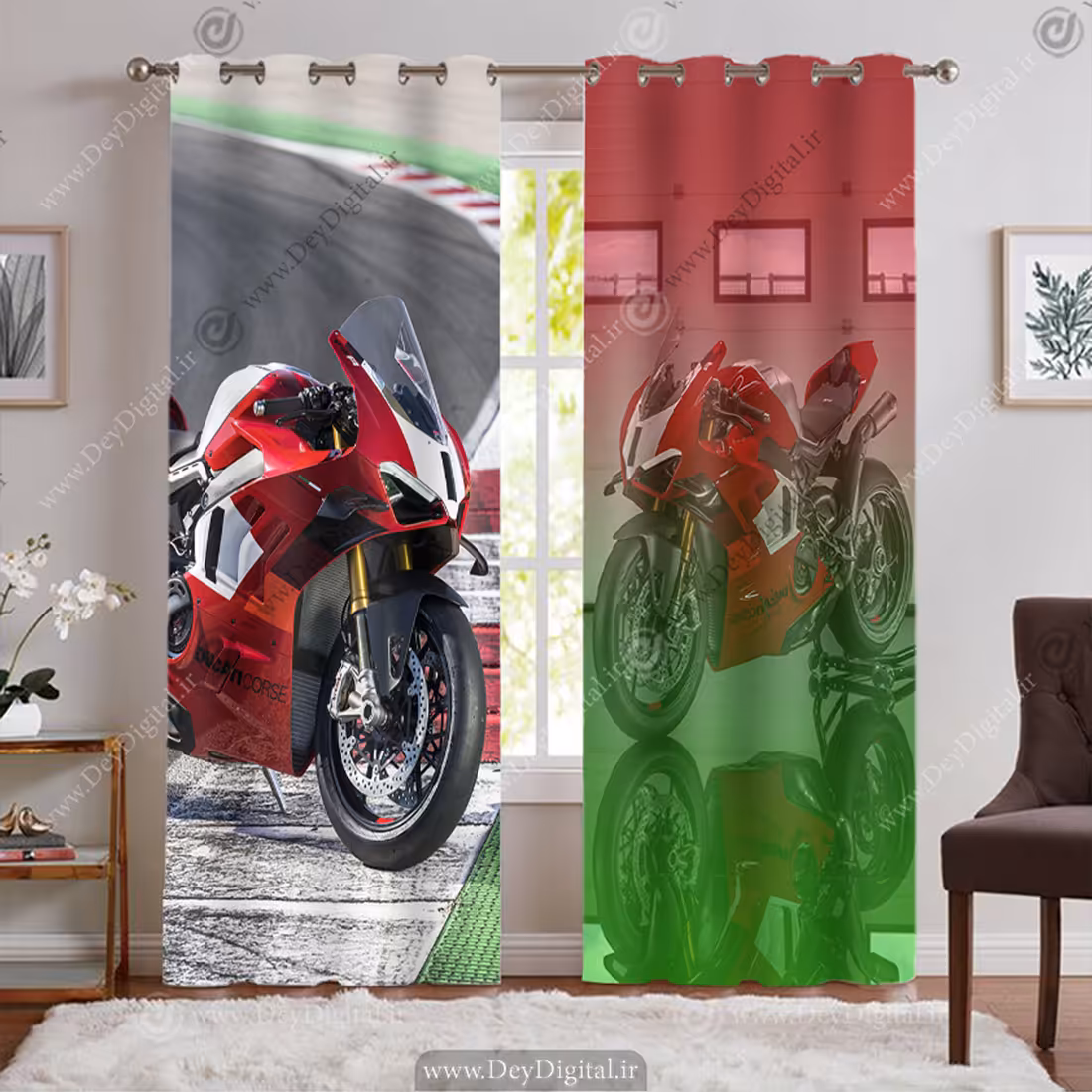 پرده پانچی طرح موتور سنگین قرمز BA-9213