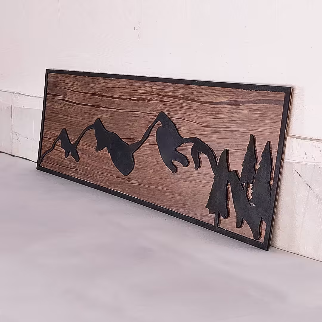 تابلو چوبی مدل کوهستان سایز 60 در 20سانتی متر