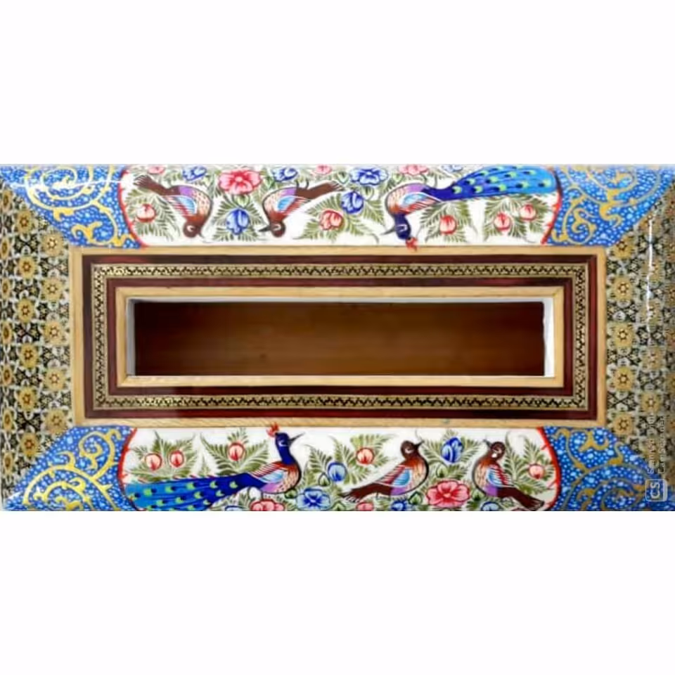 جای دستمال کلینکس خاتم با مینیاتور گل و پرنده