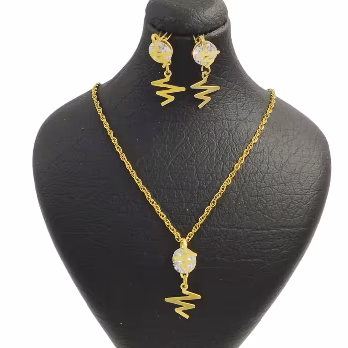 نیم ست استیل نگین دار طرح ضربان رنگ ثابت ضد حساسیت