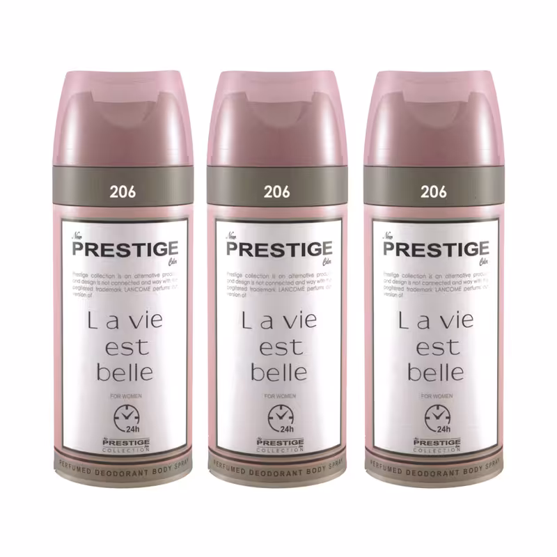 اسپری خوشبو کننده بدن زنانه پرستیژ مدل La Vie Est Belle حجم 150 میلی لیتر مجموعه 3 عددی