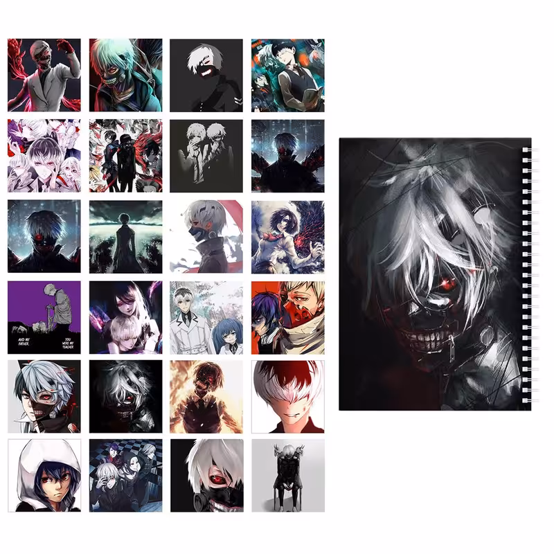  دفتر یادداشت باژیکان طرح انیمه توکیو غول کد 20111307 به همراه فتوکارت مجموعه 24 عددی