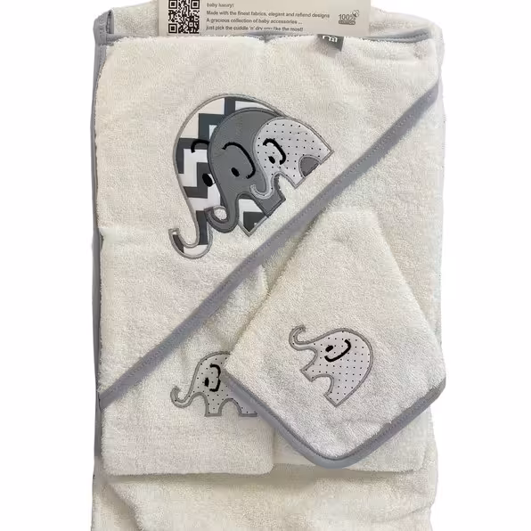 حوله حمام نوزادی و کودک مادرکر مدل M3037.1 مجموعه 5 عددی سفید رنگ زمینه فیل