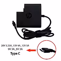 آداپتور تبلت-موبایل-لپ تاپ اچ پی 20V 3.25A_15V 4A_12V 5A_9V 3A_5V 3A Type C_Gimo Plus مربعی-کابل سه تایی