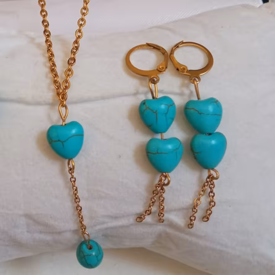 ست گردنبند و  گوشواره فیروزه ای ارسال رایگان 