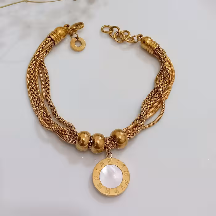 دستبند استیل طلایی مشکی.هولوگرامی