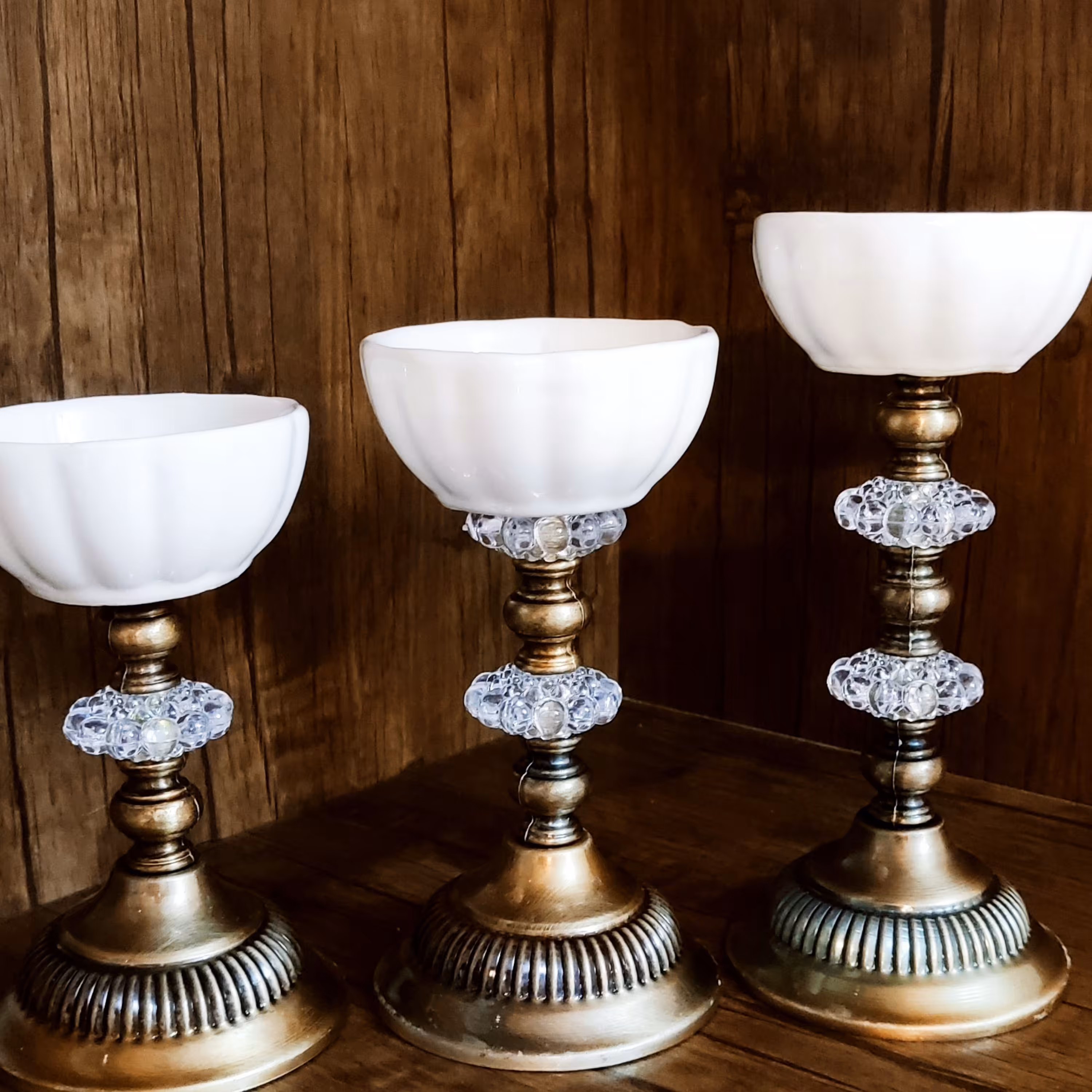 شمعدان سه عددی آنتیک سرامیکی فلزی