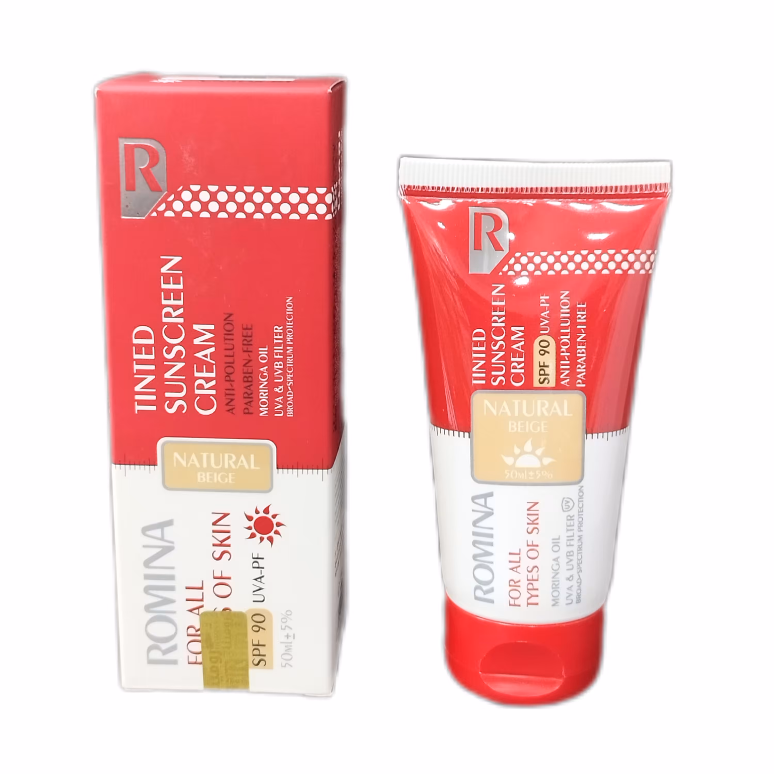 کرم ضدآفتاب رنگ بژ طبیعی SPF 90 رومینا حجم 50 میل
ROMINA TINTED SUNSCREEN FOR ALL TOYPS OF SKIN