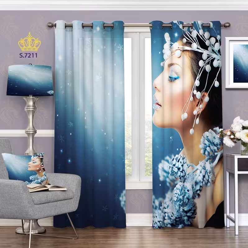 پرده اتاق خواب دخترانه دو قواره طرح چهره یا رخ کد S7211